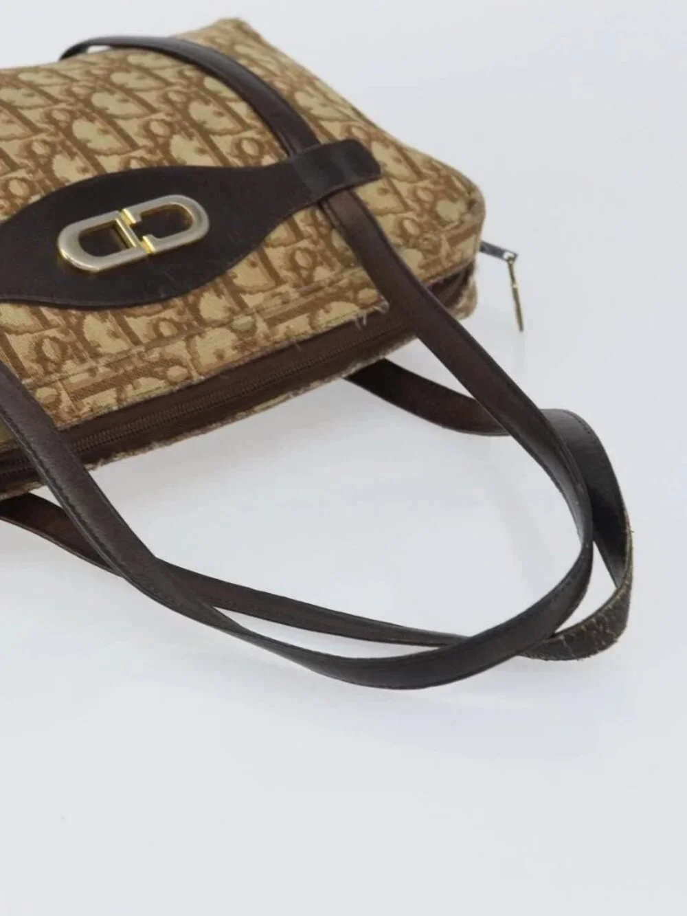 Christian Dior Trotter Canvas Hand Bag Beige Gold Auth 157140 - Picture 8 of 16